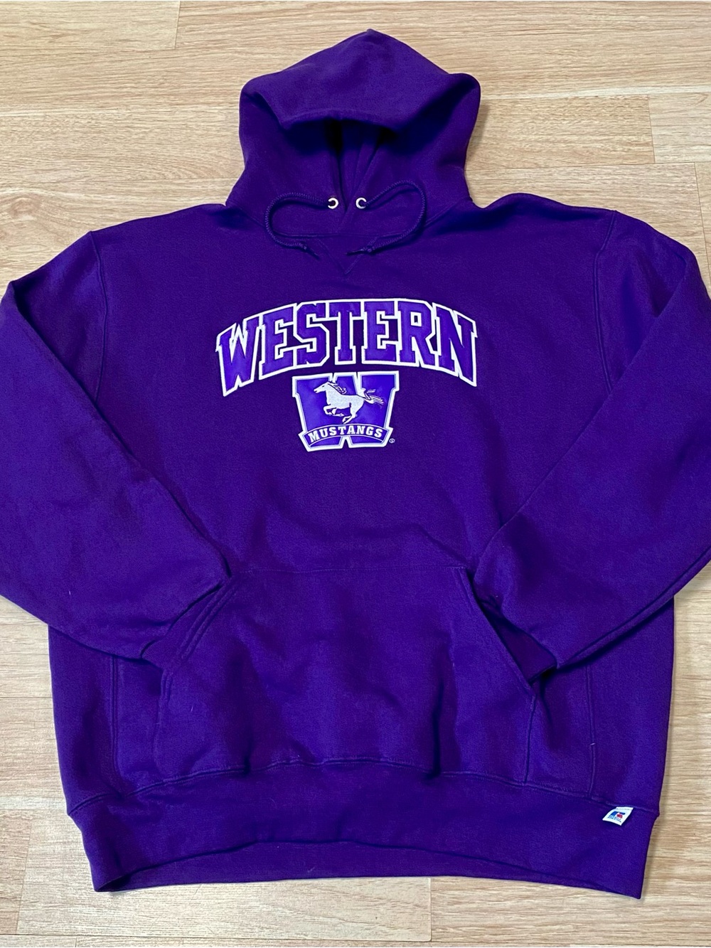 Vintage Western Mustangs Hoodie Men’s XL Purple Russell Pullover Sweatshirt UWO